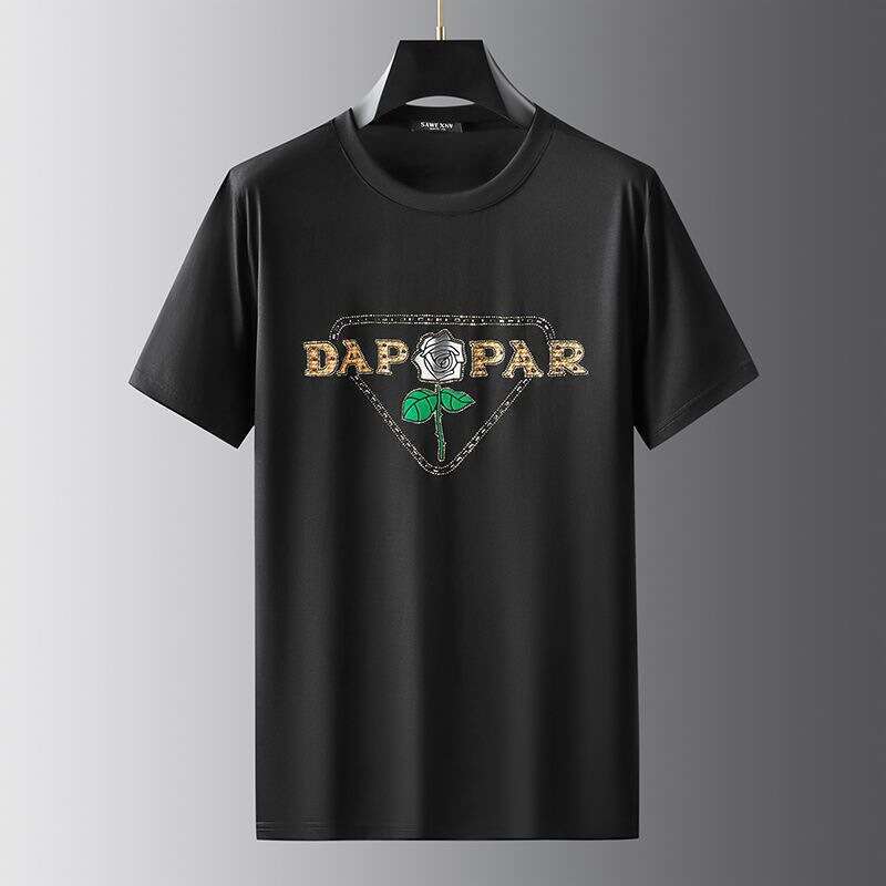 style short-sleeve T-shirt for men luxury new trendy brand fashion ins letter rhinestone European goods mercerized cotton casual tee