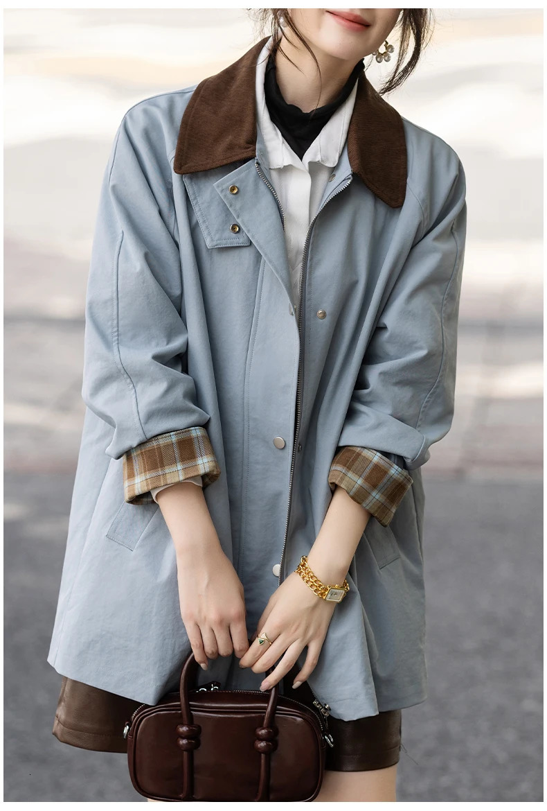 SuperAen Korean Style Autumn Retro Stand-up Collar Drawstring Waist Long-sleeved Jackets Women Trench 260327
