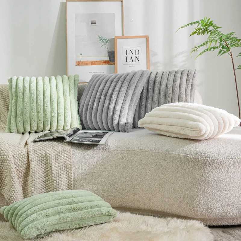 Soft Plush Square Pillow Cushion Cover Winter Thick Striped Soft Solid Color Throw Pillow Cover Nordic Sofa Decor Cushion Cover H260330 - view 6