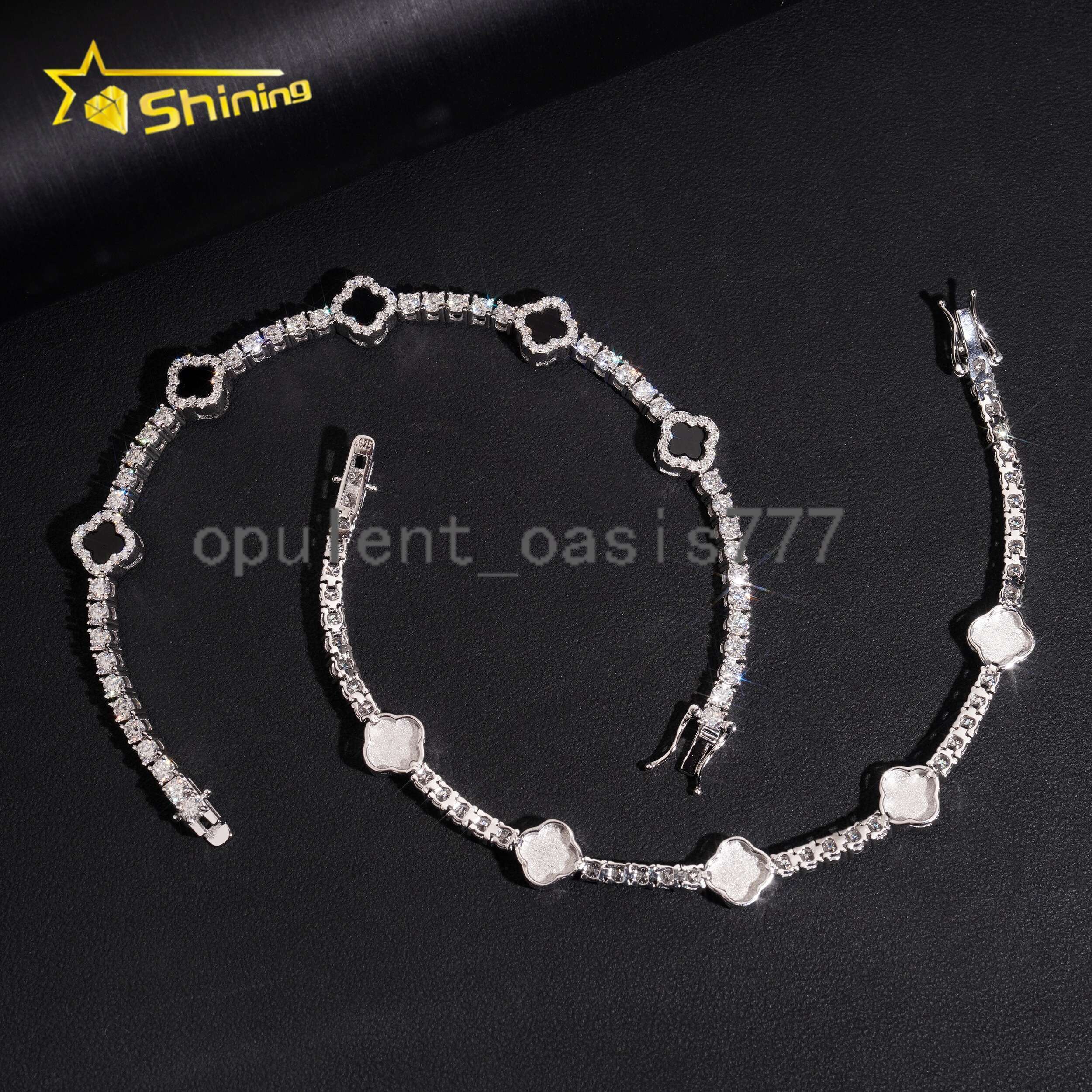 USA Warehouse GRA Certificate 925 Solid Silver Hip Hop Jewelry Iced Out VVS Moissanite Diamond 3mm Clover Tennis Bracelet