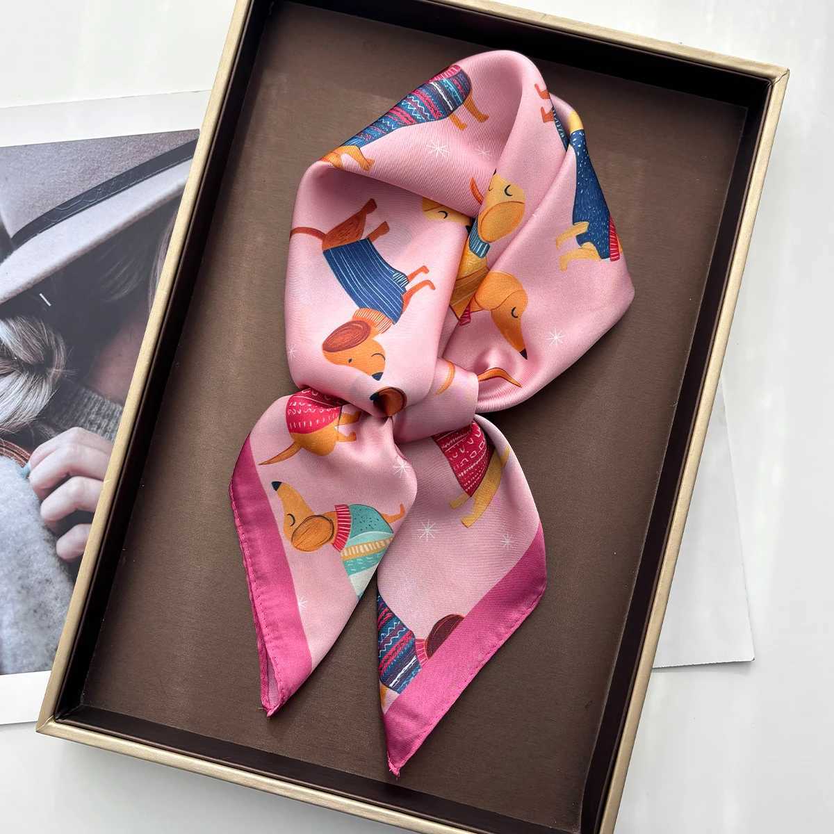 Cotton Dog Printed Square Scarf For Wen Stylish Imitation Silk Scarves Banda Luxury Hijab Neckerchief Elegant Shawl Wraps X260328