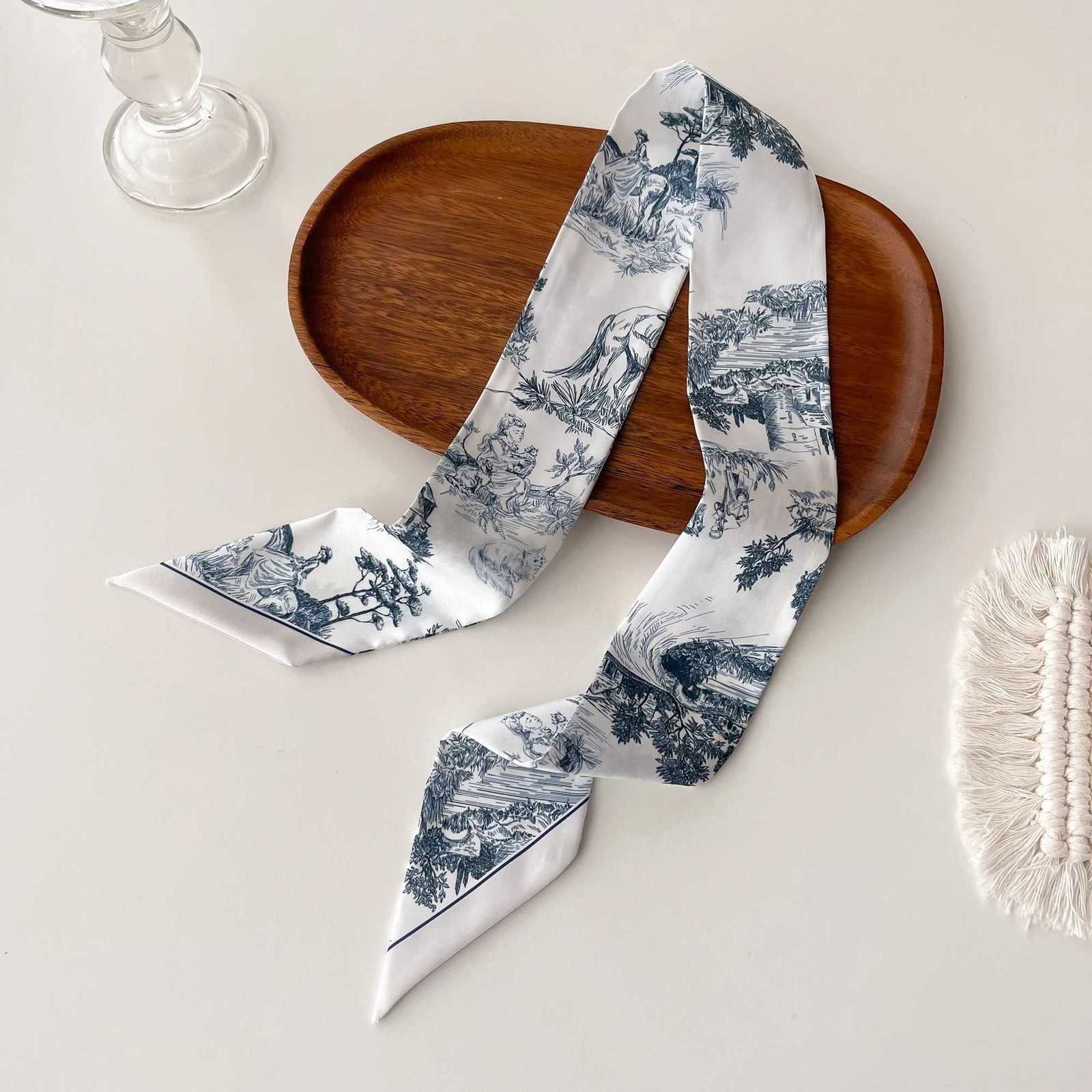 2024 New Long Neckerchief Skinny Hair Bands Wen Silk Scarfs Fashion bands Bag Scarves Print Hairband Neck Scarf For Ladies X260328