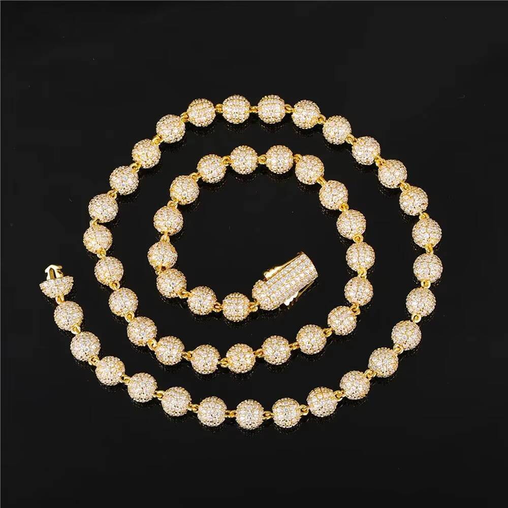 Ice Out Luxury Mens Vintage Gold Plated 14K White Gold Full Moissanite Ball Chain Necklace Premium Jewellery