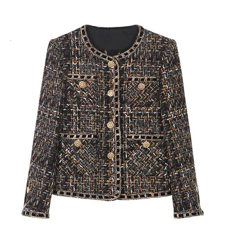 New style fashionable and elegant Roman holiday upgrade version of Liu Shishi the same small fragrance style retro tweed jacketT260328