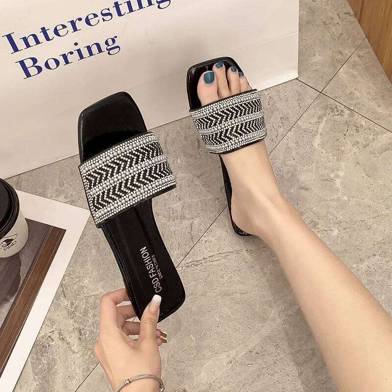 Summer Rhinestone Women Sandals Pearl Cross Fashion Ladies Slippers Luxury Designers Outdoor Beach Comfort Slides Shoes