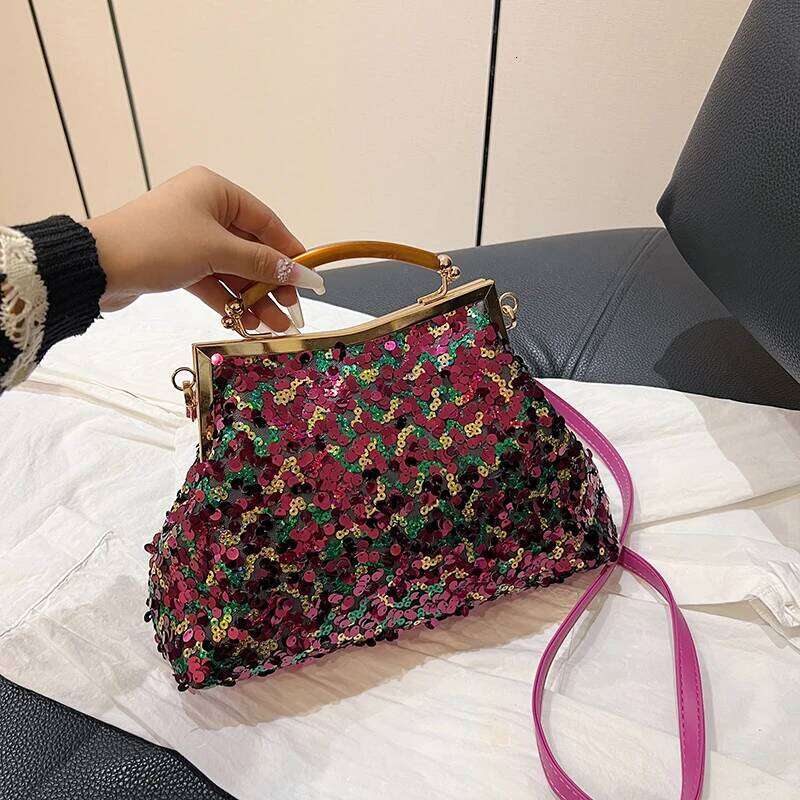 Chinese Embroidery Elegant Sequin Wedding Clutch Bag For Women Luxury Glitter Evening Brand Shoulder Purse With Gold Chain Stylish Party Handbag Clutc
