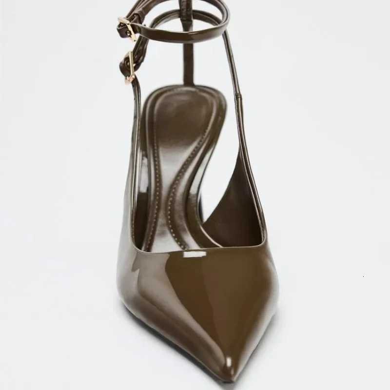 Sexy Pointed Toe Ankle Straps Buckle Women Pumps Patent Leather Slingbacks High Heels Elegant Party Shoe Stiletto Heeled Sandals Z260330