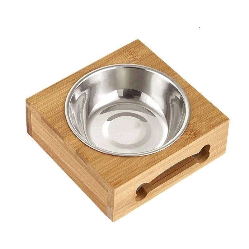 Stainless Steel Feeder, Small Dog and Cat Bowls for Puppy, Bamboo Rack, Food, Water Bowl, Cats Feeding Dishes Pet Drink Bowl 26W0330
