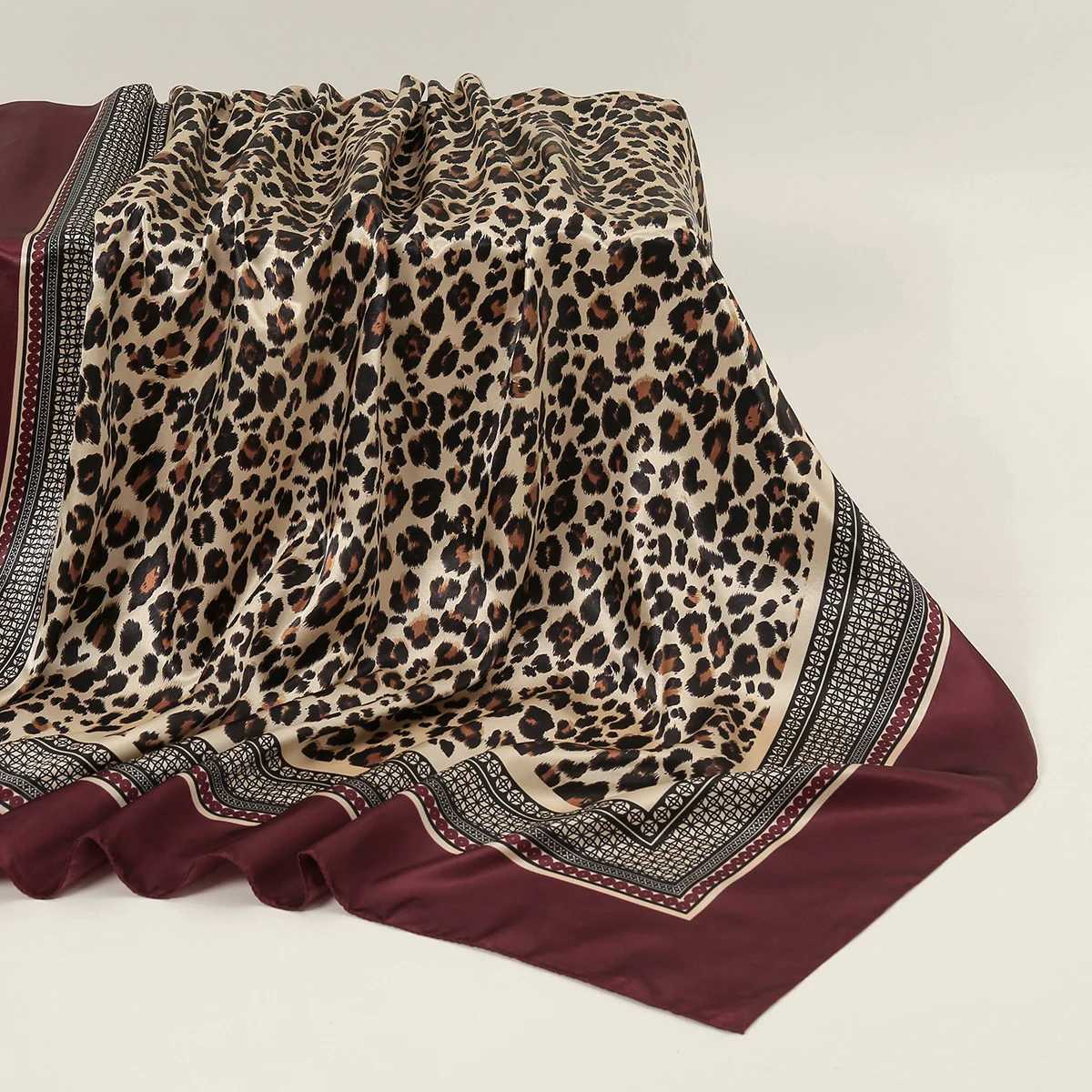 90cm Leopard Print Square Scarf Satin Silk band Muslim Wan Hijab Lady Fashion Hairwrap Rock Style scarf Islam Foard X260328