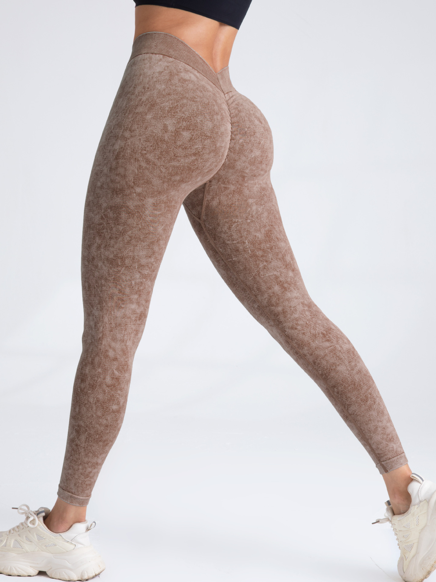 European and American V-waist sand-washed seamless yoga pants, peach butt-lifting elastic fitness pants, high-waisted tight-fitting yoga leggings