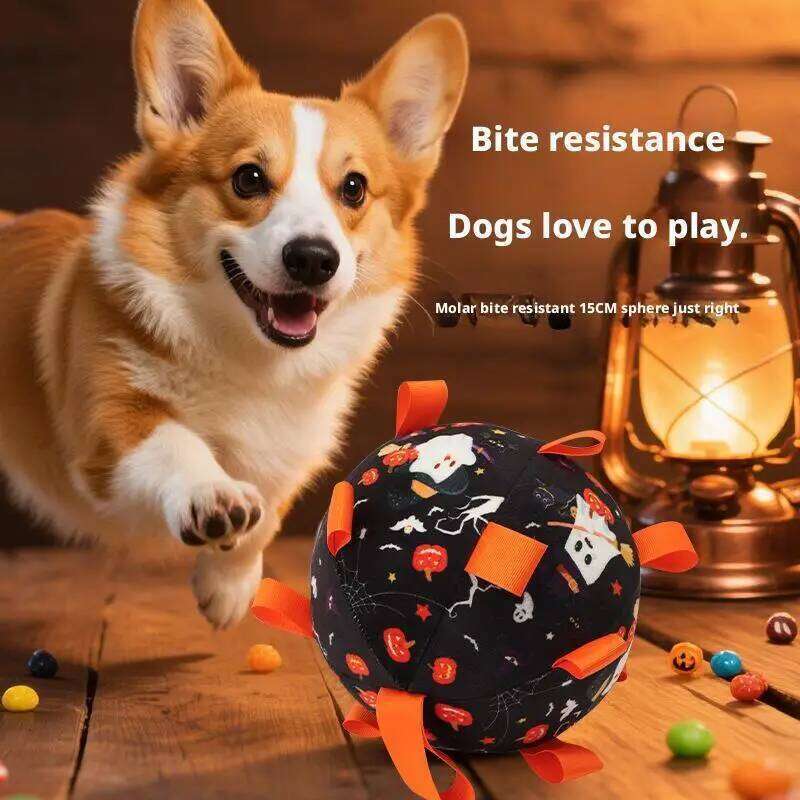Halloween Dog Balls Electric Interactive Built-In Bell Plush Toy Ball for Dogs Anti-Bite Chew Toys with Squeaker Pet Product