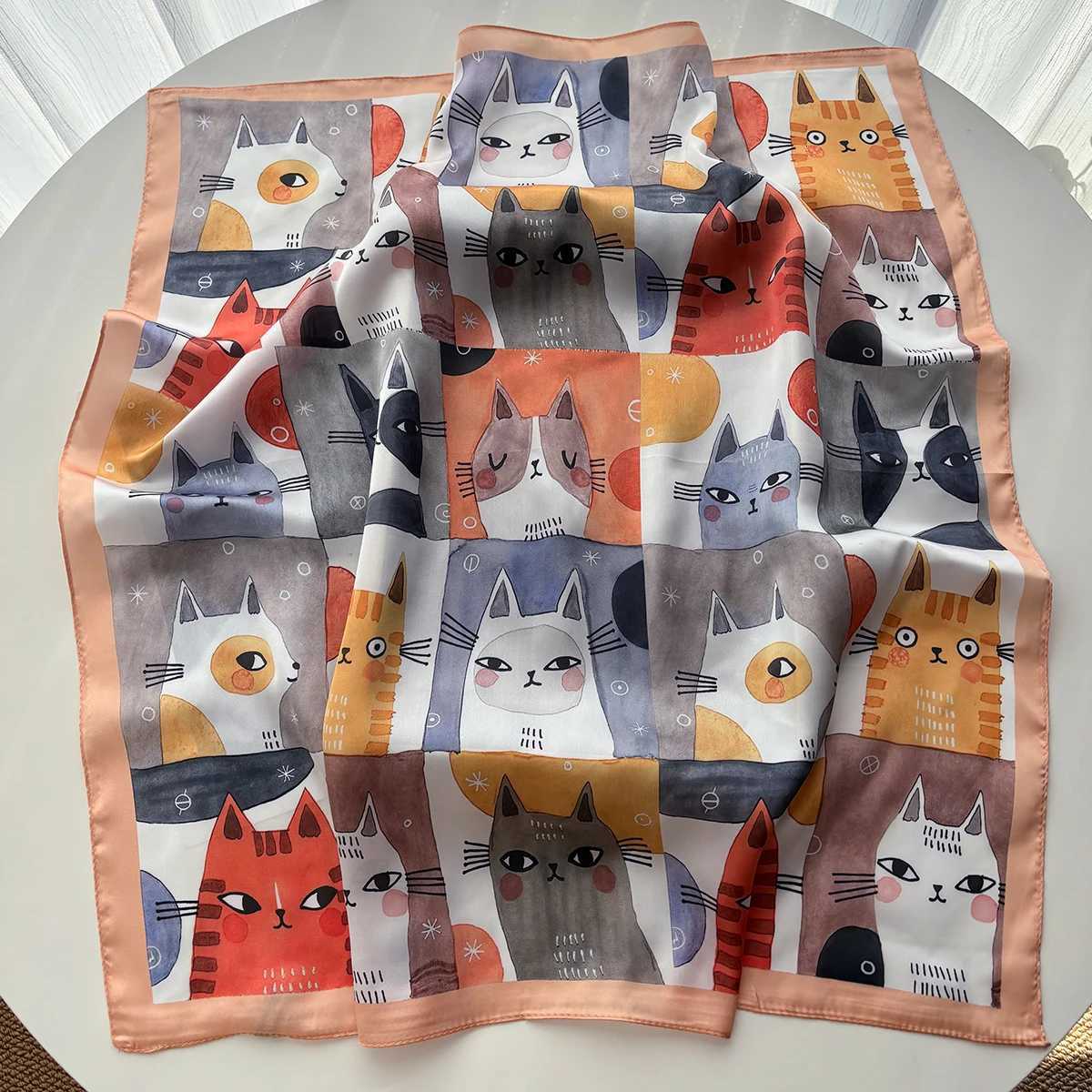 Imitation Silk Square Scarf Wen Cat Printed Fashion Accessories Hairband Foualrd Bandana Neckercheif X260328