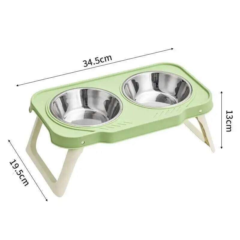 Foldable Cat Double Pet Stainless Steel Puppy Dog Feeder Water Food Bowl With Stand Feeding Dish Drinker Pets Supplies