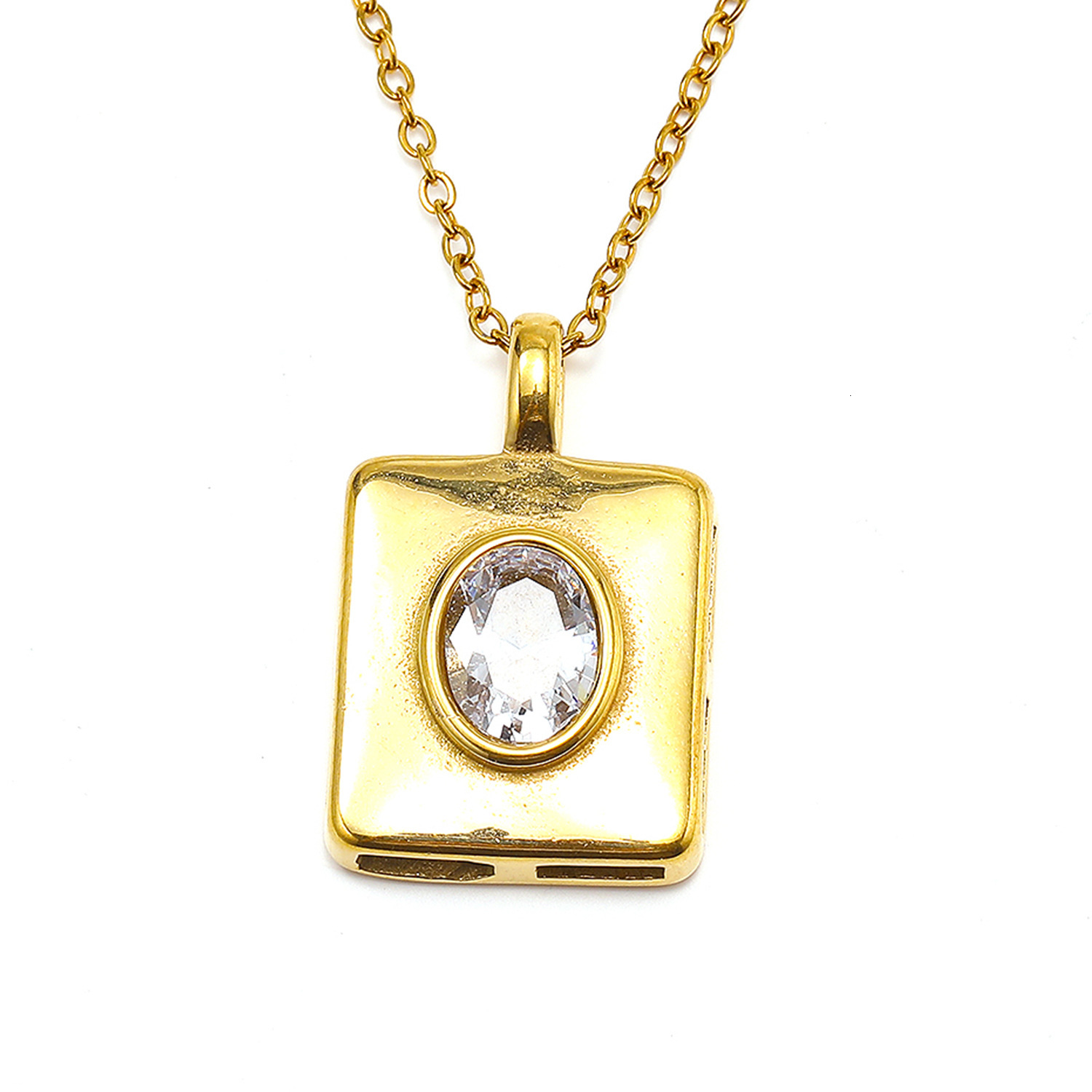 Designer luxury French-style -pired vintage oval zircon square pendant necklace for women, niche design, light luxury, elegant collarbone chain