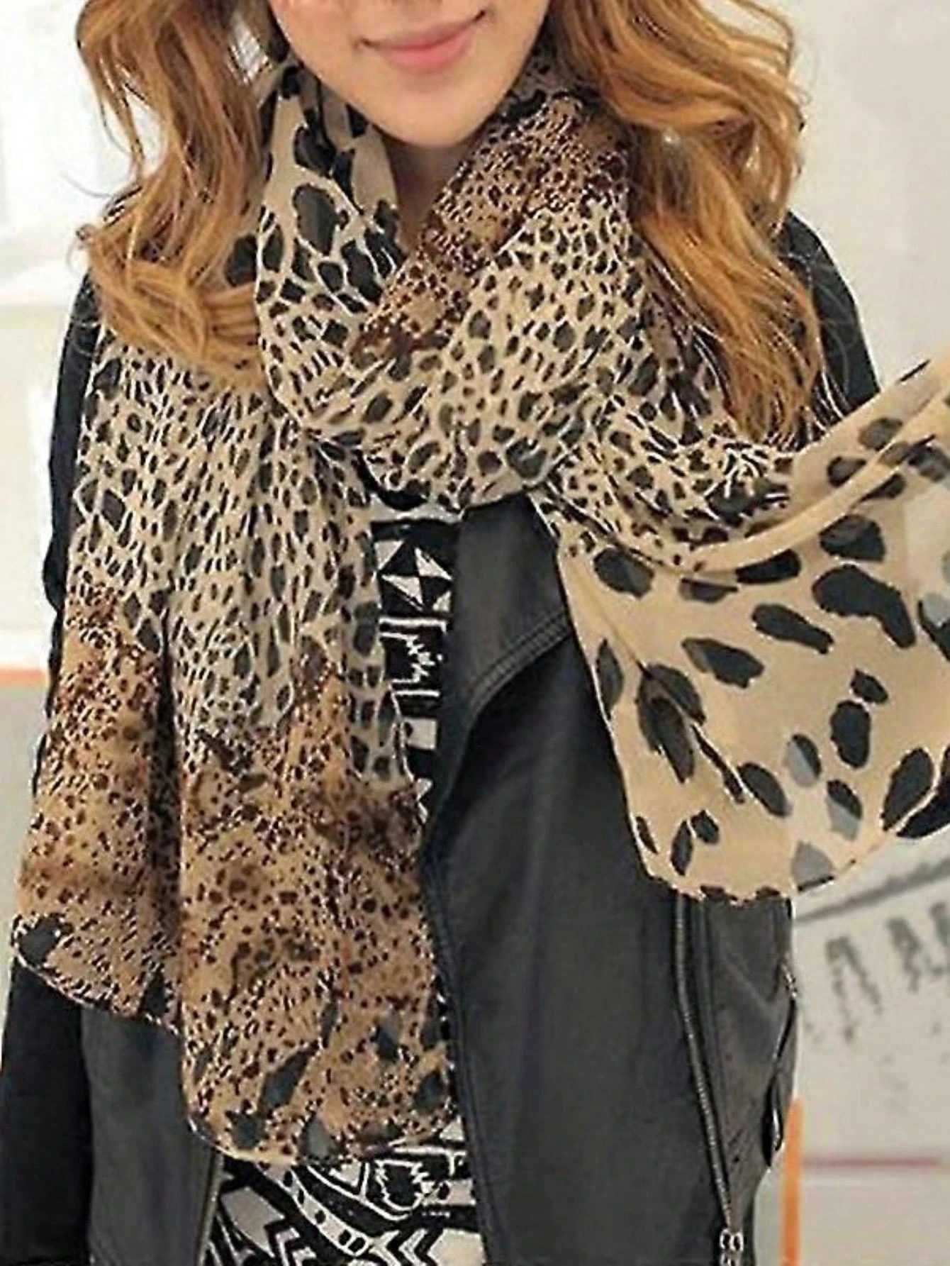 Bohen Styles New Leopard Print Patchwork Chiffon Silk Scarf Fem Wen Shawl Ventilate Wrap Scarves X260328