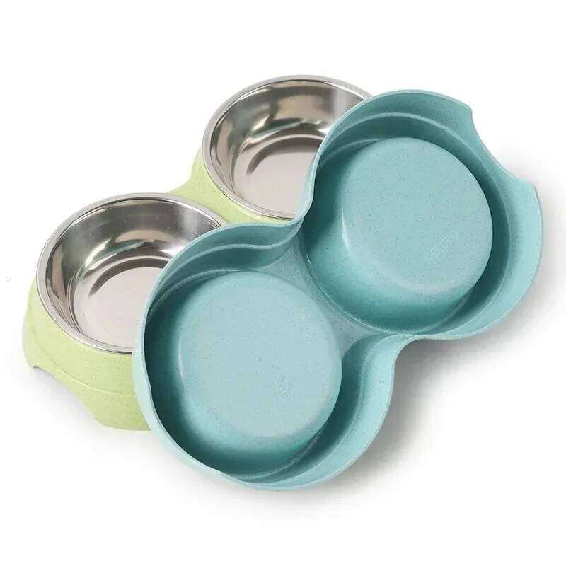 FGG Double Bowls Food Water Stainless Steel Pet Drinking Dish Feeder Cat Puppy Feeding Supplies Small Dog Accessories 26W0330