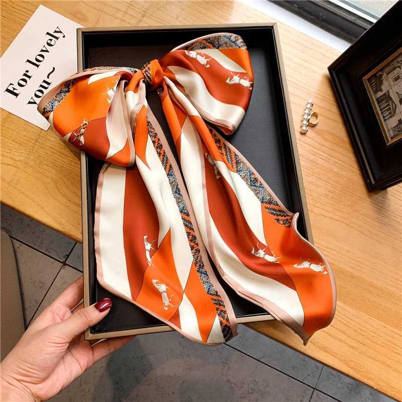 Luxury Long Silk Scarf Fem Horse Print Thin Narrow Scarf Bag Hair Band Ribbon Scarfs Wen Neckerchief X260328