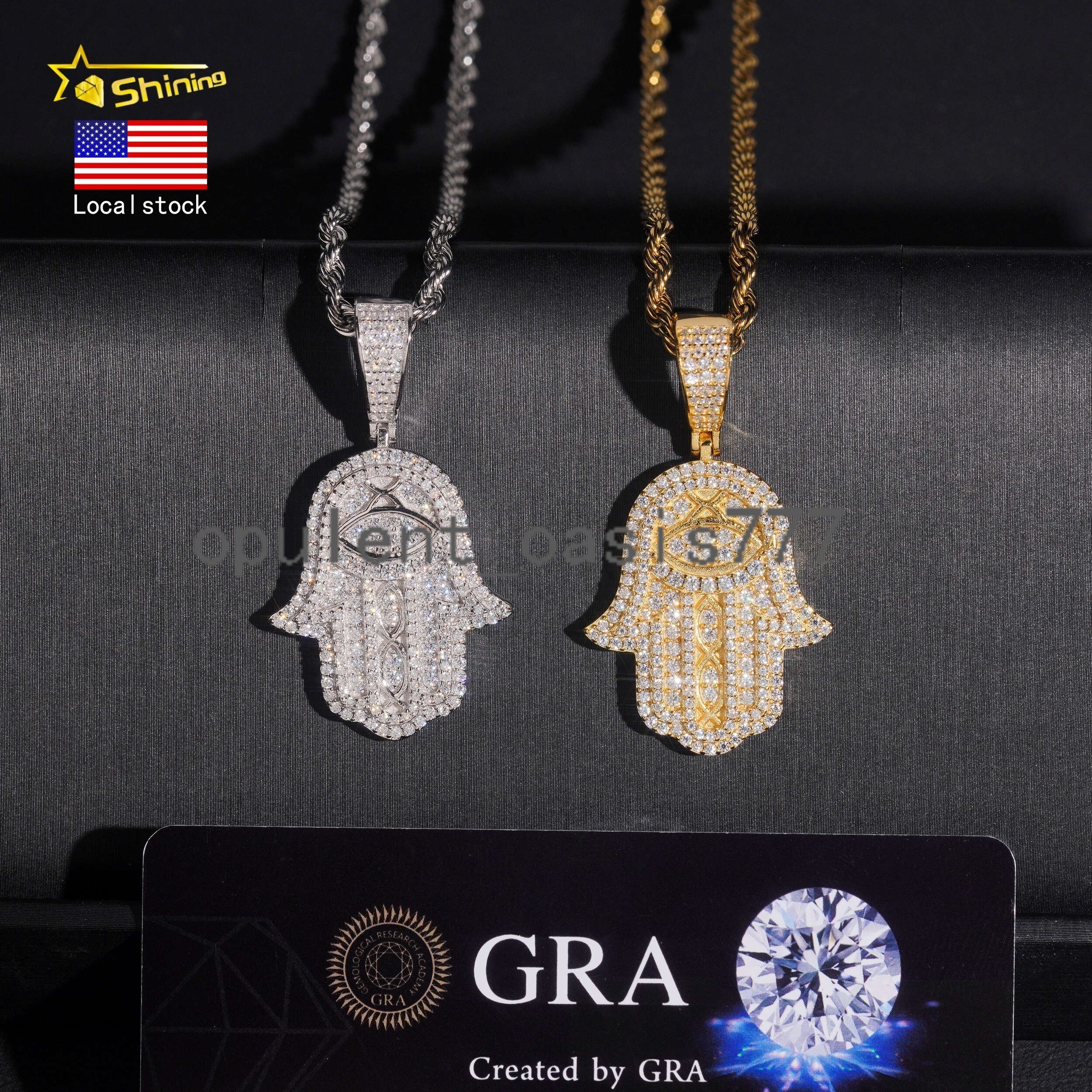 Fast Shipping Local Stock 925 Sterling Silver Hip Hop Mens Iced Out Moissanite Hamsa Pendant