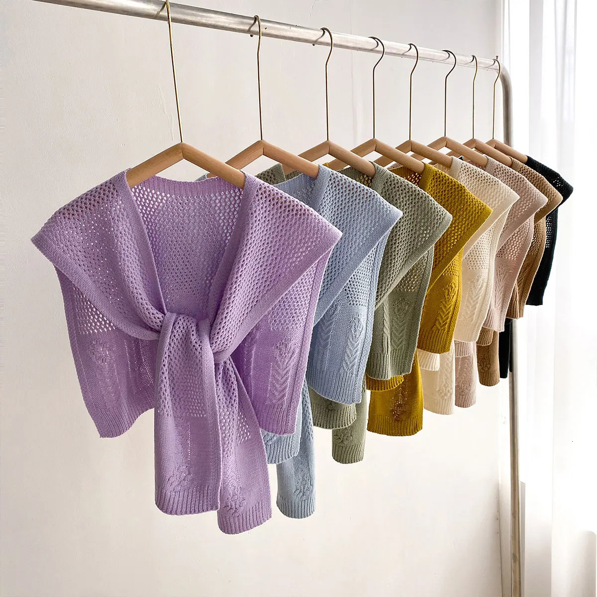 Solid Color Knitted Shawl Scarf Women High-end Capes With Shirts Fashion Thin Neck Protectors For Spring and Autumn 260325