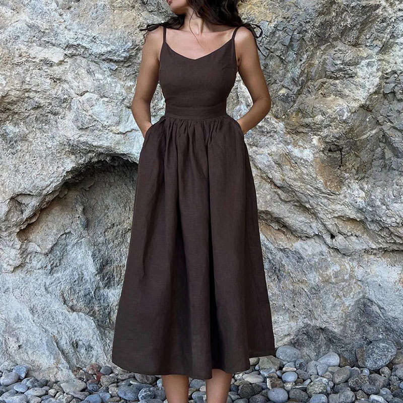 2026 Spring New Collection: Cross-Border European American Foreign Trade Women's Clothing - Elegant and Sexy Solid Color Forest Style High-Waiste