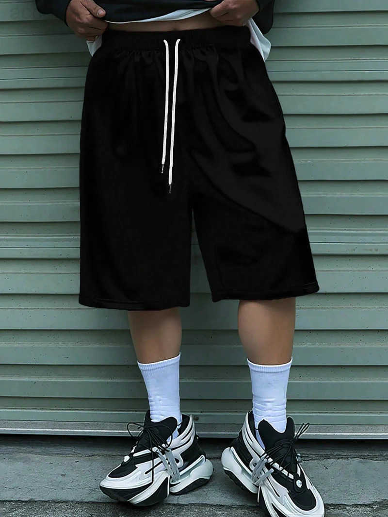 Mens Drawstring Waistband Loose Fit Shorts Sweat Long Holographic Plain Street Wear Waist Pockets Casual Sports Shorts Clothes H260330