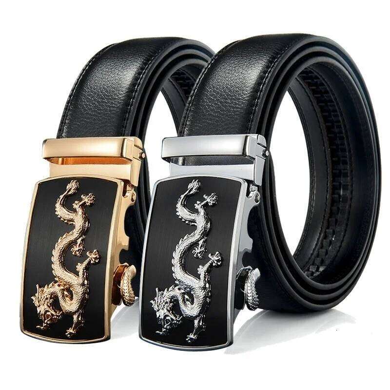 Automatic Buckle New Fashion Brand Dragon Leather Belts For Business Men Black Strap Waistband Chunjinqiuli