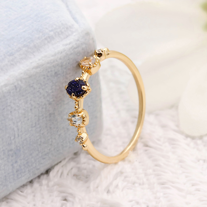 Ring Exquisite Blue Sandstone Natural Topaz Ring Full 925 Sterling Silver Gold Plated Jewelry Versatile Layering Ring