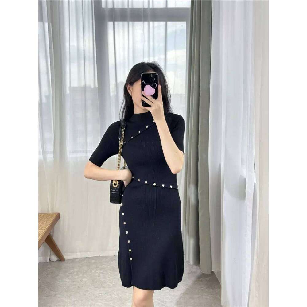 Women Slim A-Line Short Sleeve High Waist Temperament Knitted Mini Dress Mdng260330