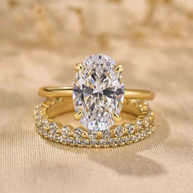Choucong 18K White Gold Fill 3PCS Oval 5A Zircon CZ Dimaond Ring Set Solitaire Engagement Ring Stackable Eternity Bands Bridal Jewelry For Women Gift