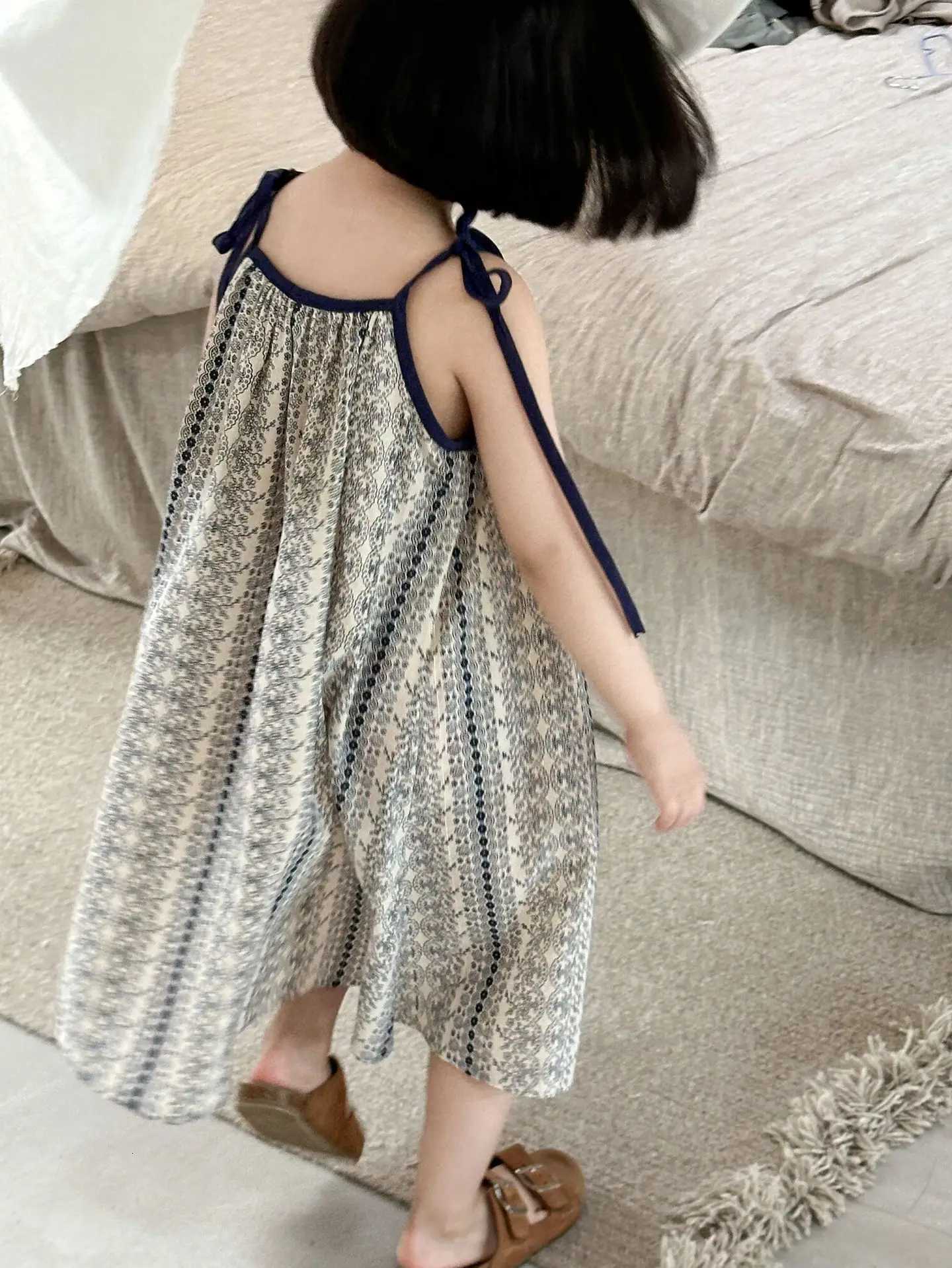 Girls Casual Dresses Summer New Korea Childrens Clothing Korean 2024 Lovely Fragmented Flowers Loose Fashion StripedT260330