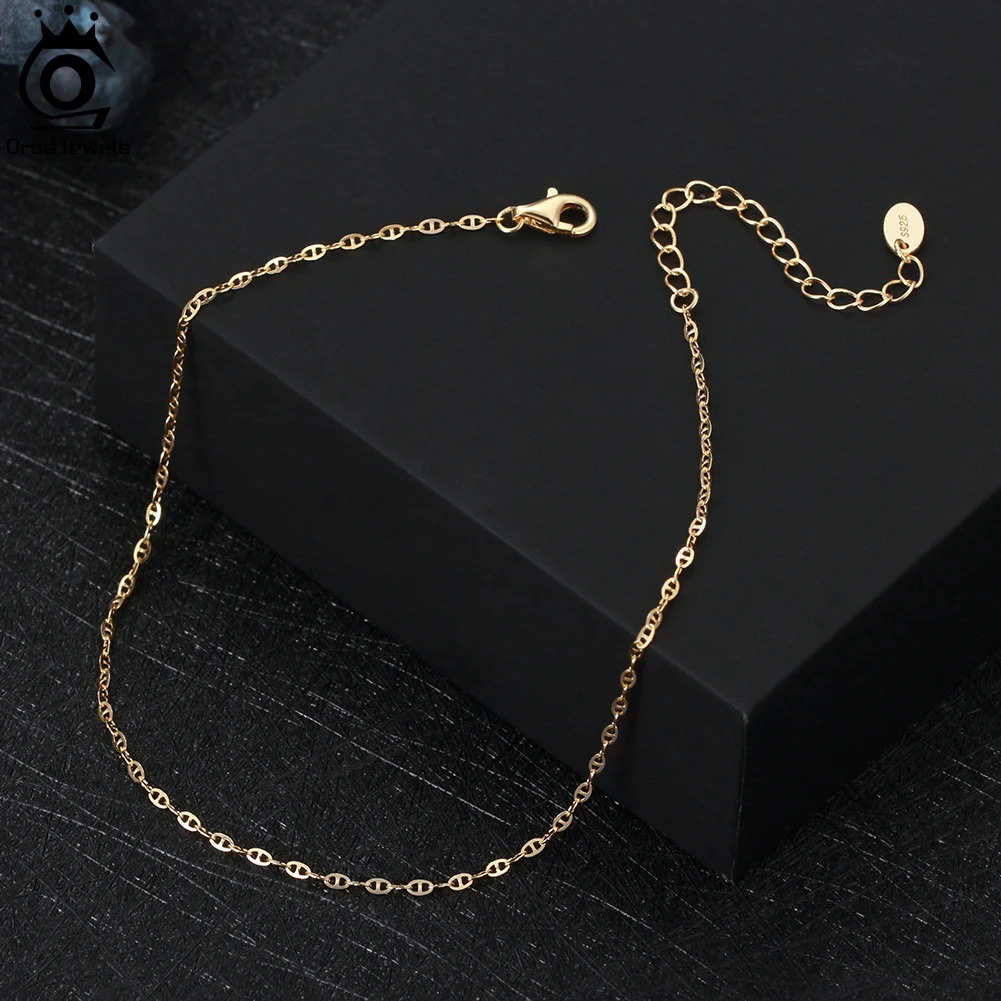 ORSA JEWELS 925 Sterling Silver Mariner Chain Anklets Fashion Women Summer 14K Gold Foot Bracelet Ankle Straps Jewelry SA24 260324