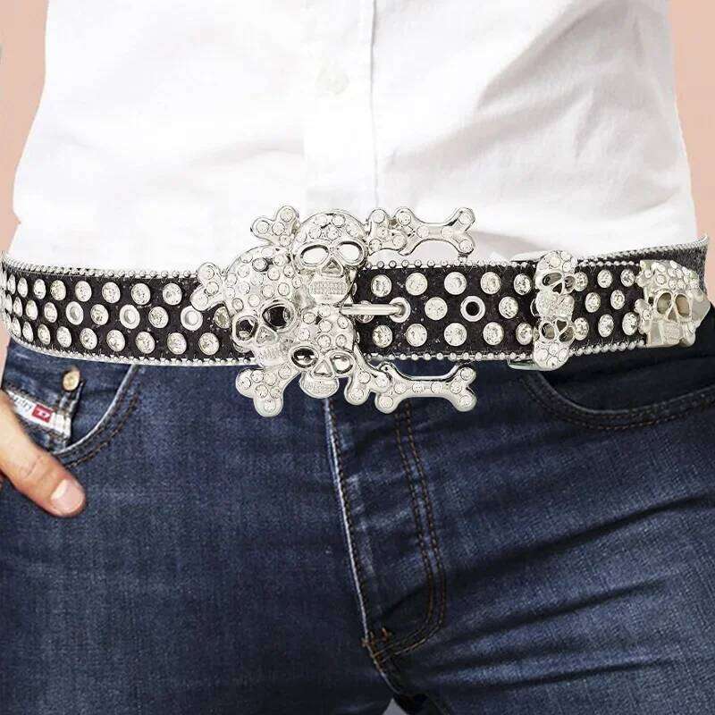 Skull Pile Punk Belts Men Women Coral Rhinestone Gothic Y2k Spice Girls Rock Hip Hop Belt Jeans Decoration Nightclub Chunjinqiuli