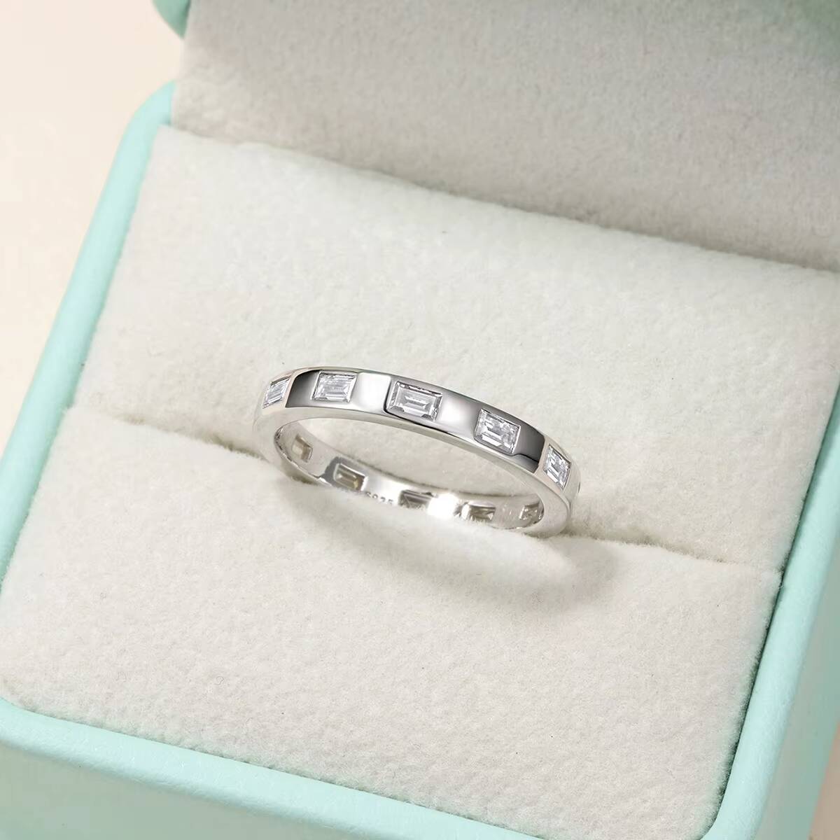 14 CTW S925 Silver Emerald Cut Moissanite Channel Set Eternity Band Ring Premium Quality Gemstone for Bridal