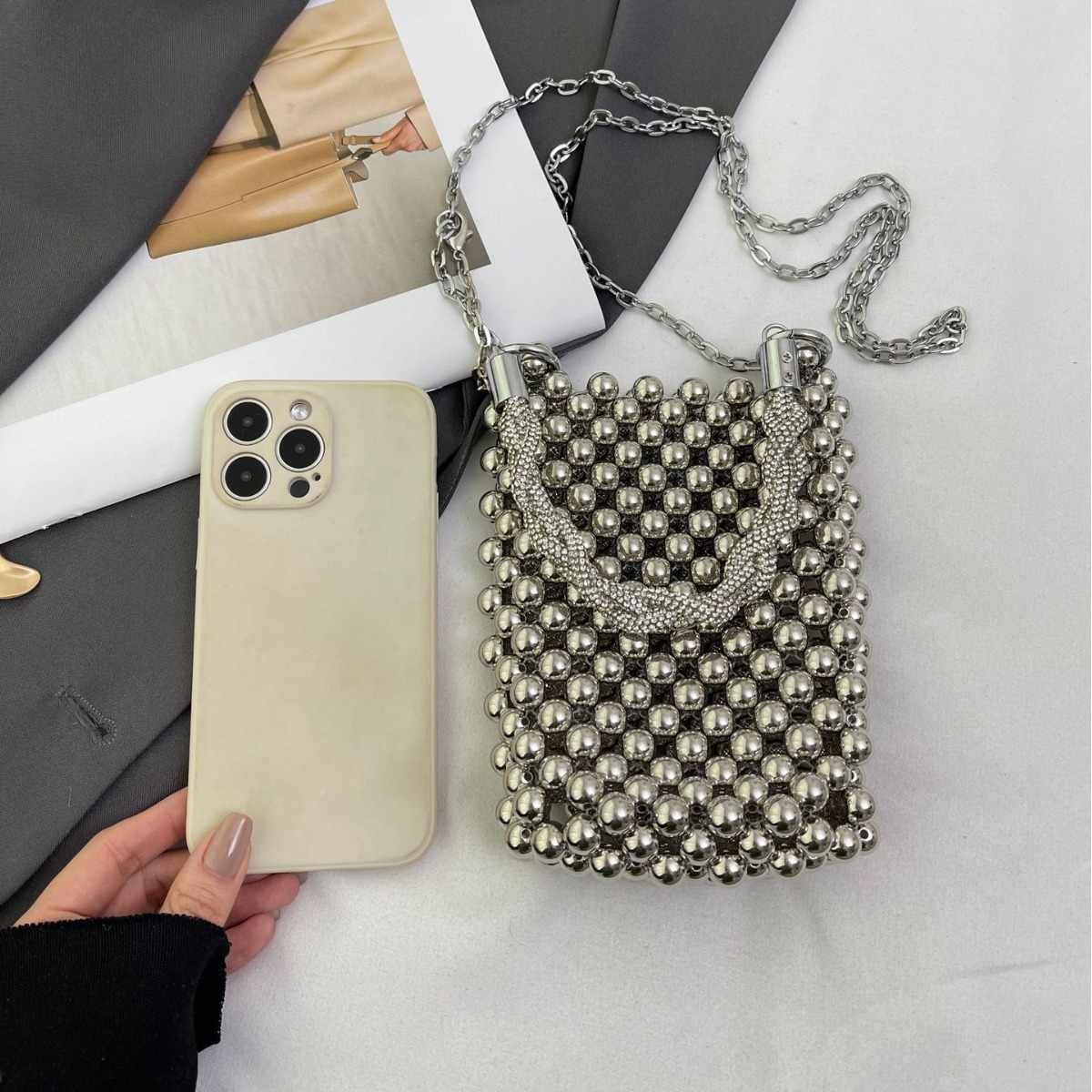 Women's new beaded mobile phone fashionable and versatile shoulder bag, crossbody handbag, classic backpack