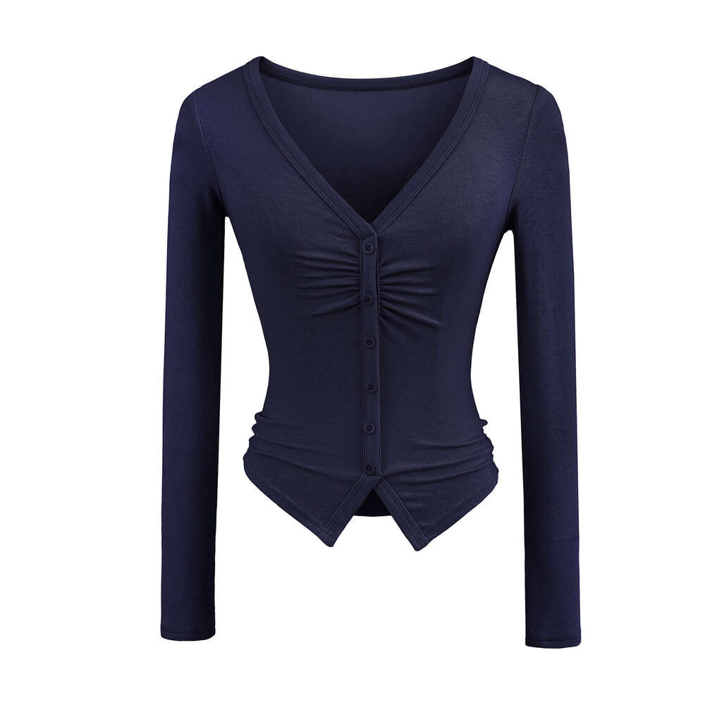 European and American style spicy girl fashion S18 women's V-neck long sleeved T-shirt 2026 new sexy slim basic shirt top