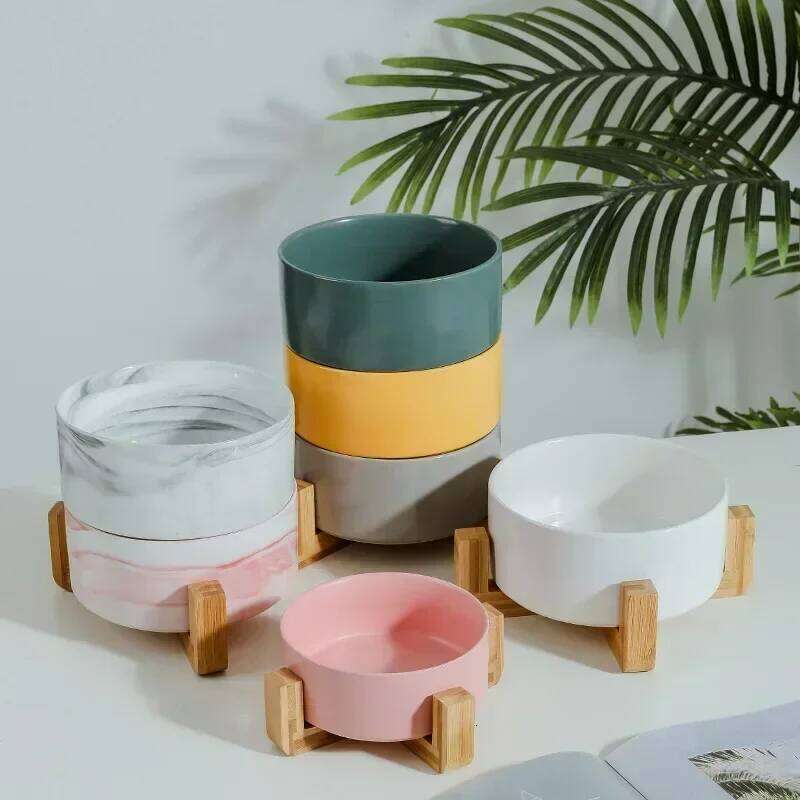 Ceramic Dog Food Cat Drinking Water Double Protection Cervical Spine Black Pet Bowl 26W0330