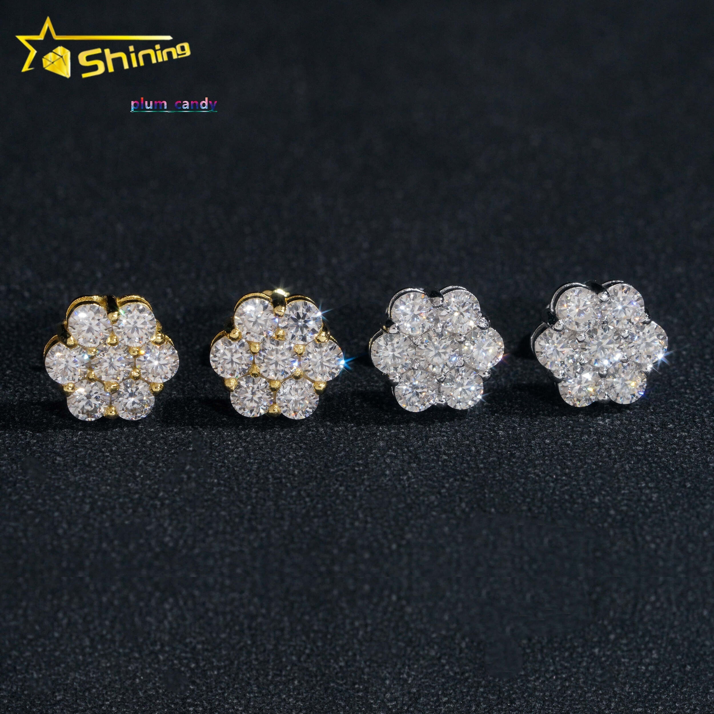 Hot Sale Pass Diamond Tester Hip Hop 925 Silver Gold Plated Flower VVS Moissanite Diamond Stud Earrings