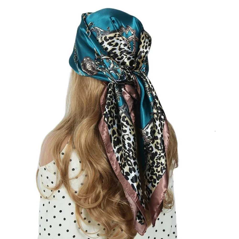1PC Square Scarf with Leopard Print and Color Block Design - Versatile Satin Scarf Head Scarf Multi-purpose Silk-like Scarf Z260330