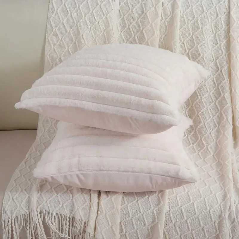 Faux Rabbit Fur Square Cushion Cover Big Thick Striped Super Soft Solid Color Pillow Cover 45x45cm Sofa Decor Cushion Cover H260330 - view 4