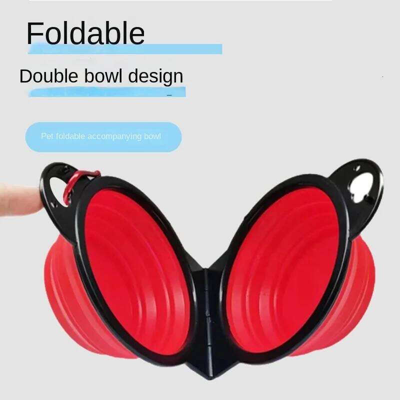2 in 1 Collapsible Travel Double Bowls Folding Food Water Bowl Portable Hangable Feeder for Outdoor Dog Product