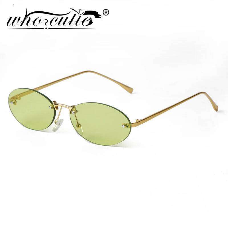 Trend Rimless Green Oval Sunglasses Women Brand Design Rivet Small Thin Frame Frameless Luxury Metal Shades Sun Glasses FemaleUV 26Y0330
