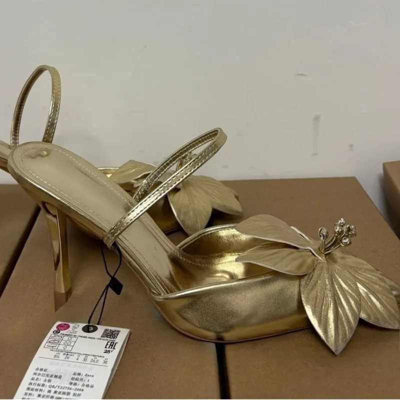 Golden Flower Wedding Party Ladies High Heels Shoes Sexy Pointed Toe Banquet Stiletto Unique Design Brand Women Modern Sandals Z260330