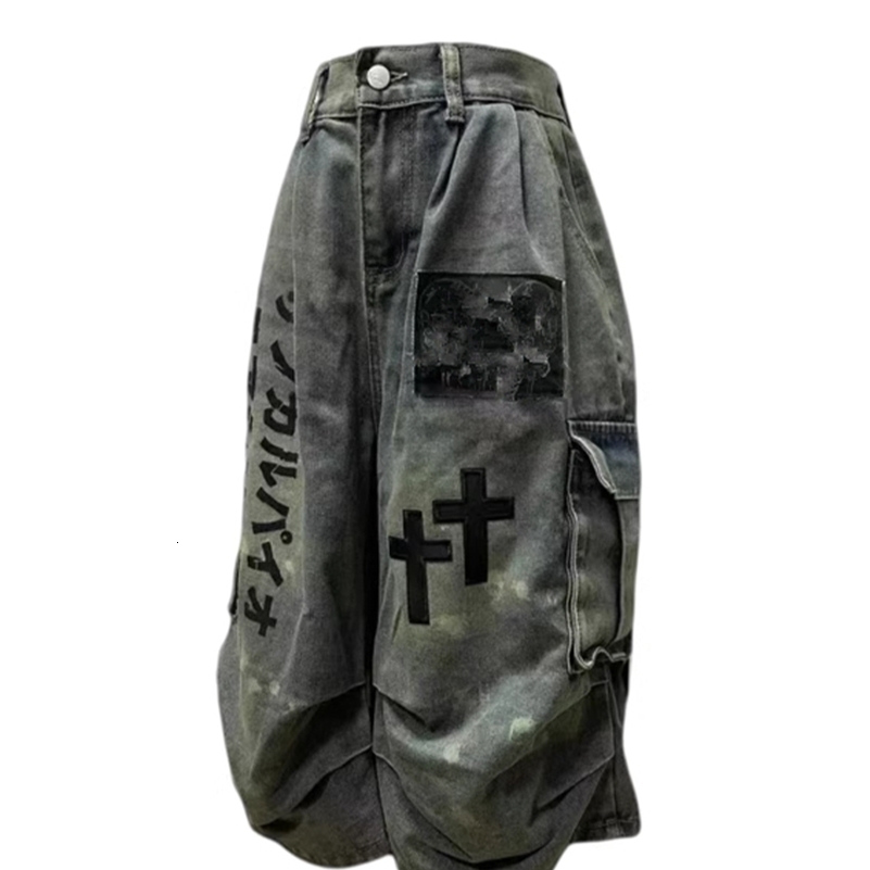 Summer Women Goblin Core Cross Denim Jorts Shorts Y2k Calf-Length Jean Pants Trashy Y2K Abi Japanese Cyber Punk Grunge Unisex 260327