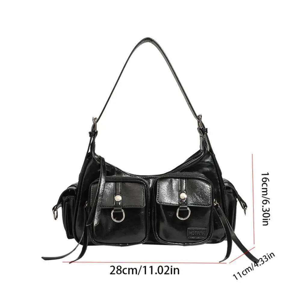 Trend Y K Retro Shoulder Multi Pocket Fashion Vintage Underarm Handbag Spicy Girl Motorcycle Bag Shopping TIANOUDAISHU