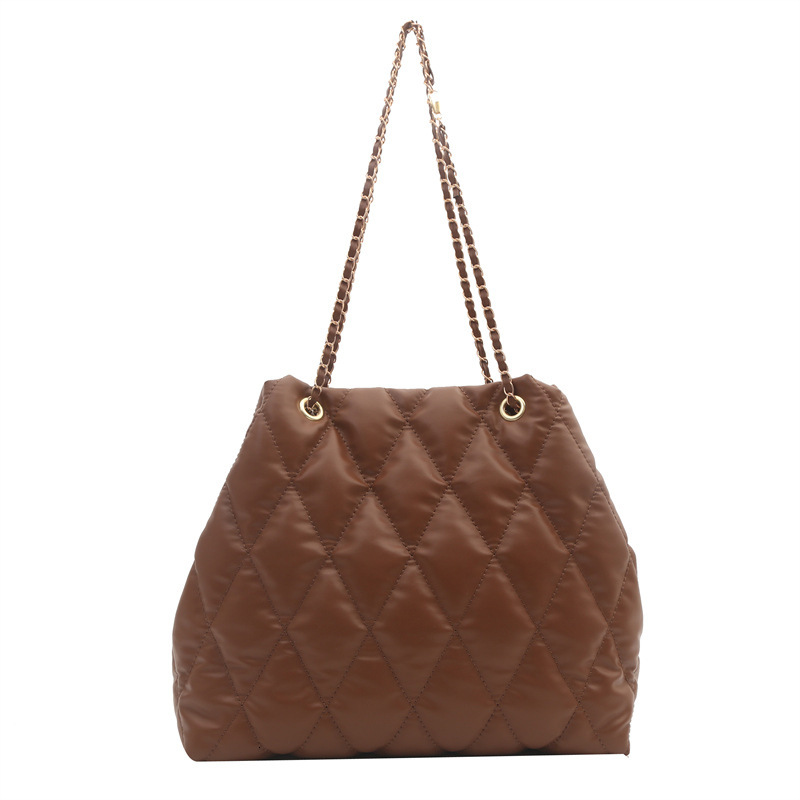 Durable High Value 2026 Diamond Pattern Winter New Simple Fashion Casual Large Capacity Commuting Stylish Chain Tote Shoulder Handbag ddmybear