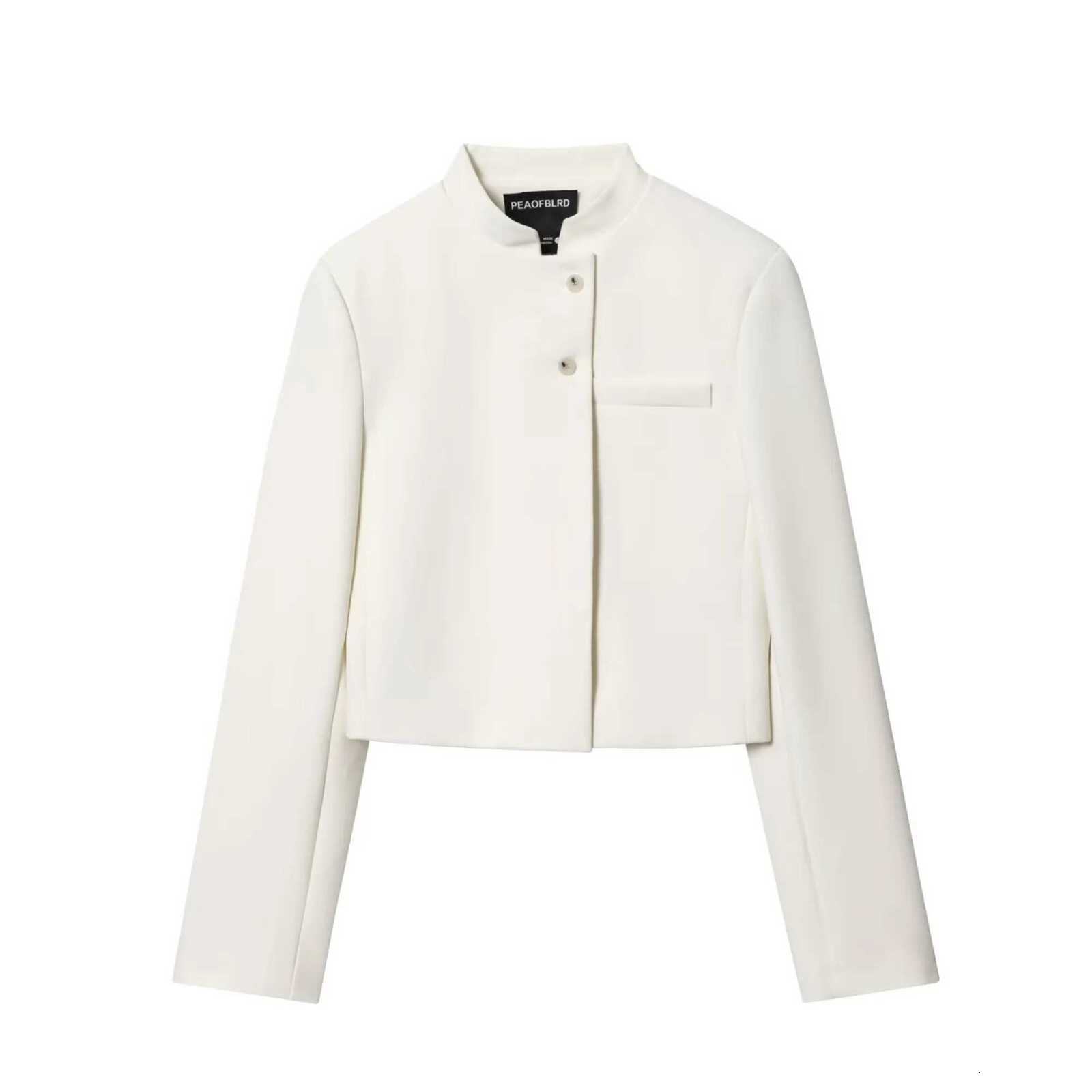 Women Short Jacket Coat Autumn Winter 2025 Elegant Simple LadyS White Blazers Jacket Single-Breasted Stand Collar Slim CoatsT260328