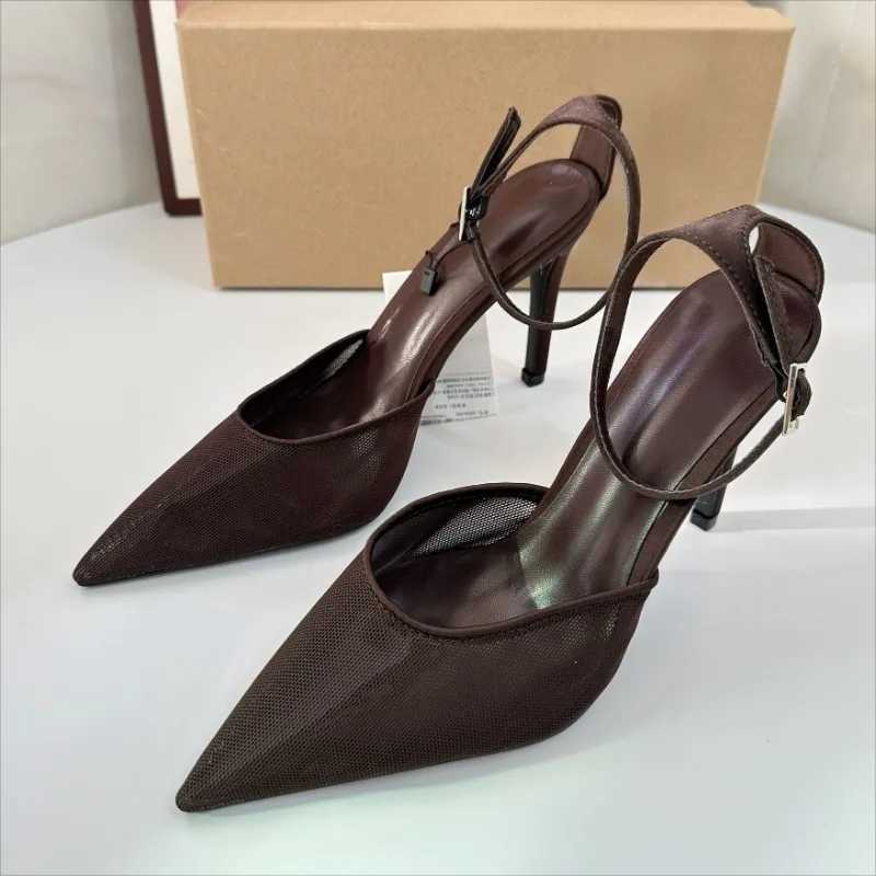 High Heels Women Summer Sandals Breathable Brown Mesh Elegant Ankle Strap Slingbacks Sexy Party Stiletto Brand Female Shoes Z260330