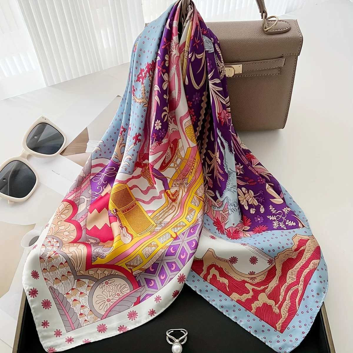 Luxury Floral Print Square Scarf Wen Soft Satin Kerchief Hairband Hijab band Foard Bag Ribbon Neck Ties X260328