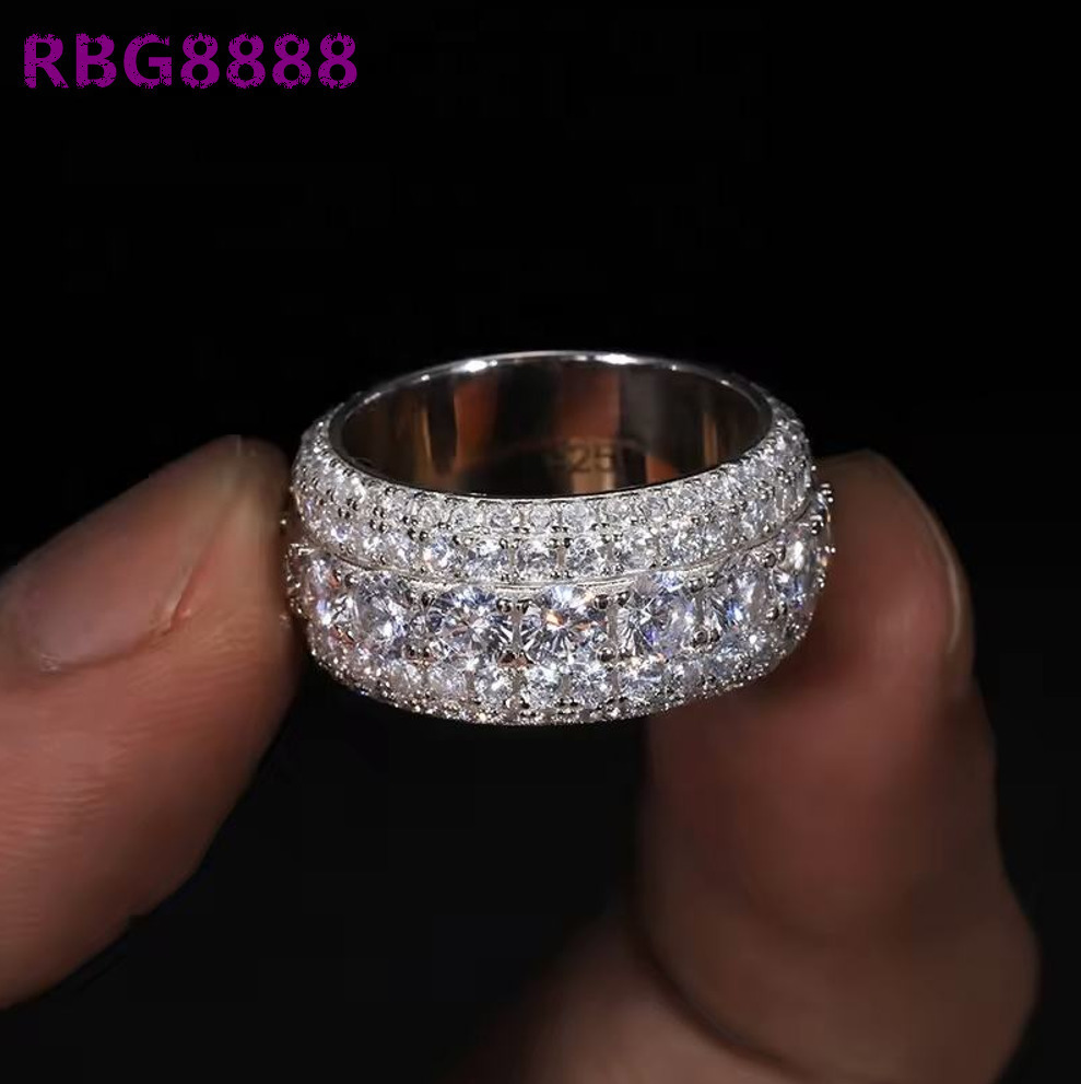 Hip Hop Iced Out 925 Silver Pass Diamond Tester 5 Rows VVS Moissanite GRA Rapper Dazzling Sparkly Eternity Band Ring for Men