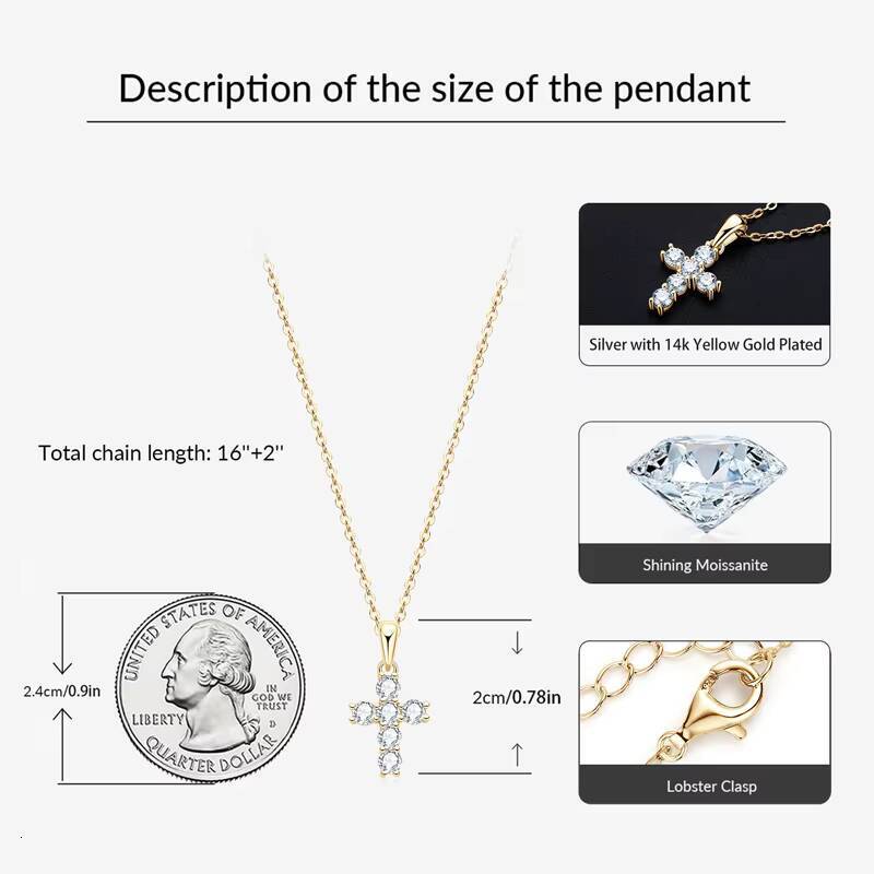 Women Men Faithful Charm 925 Silver Certified 3mm Moissanite Choker Christian Gifts Cross Pendant Necklace